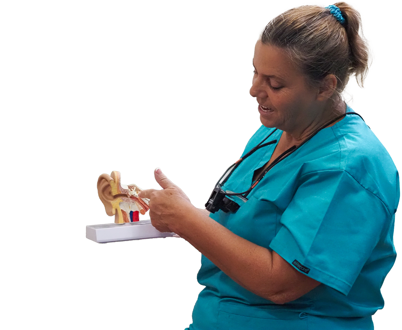 Professional healthcare worker demonstrating ear care